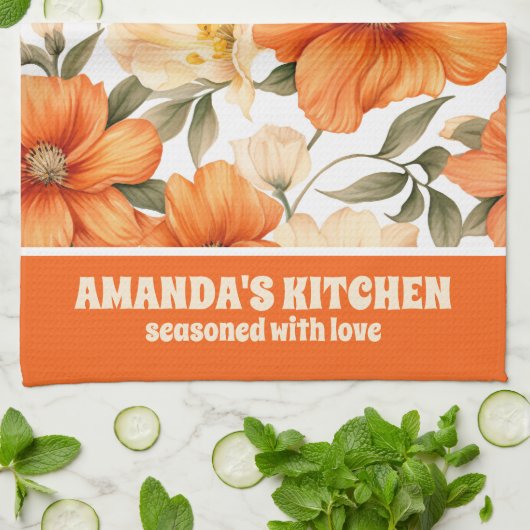  rustiek Sinaasappel herfstbloemen Theedoek (Gevouwen)