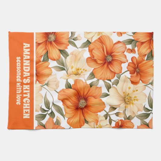  rustiek Sinaasappel herfstbloemen Theedoek (Horizontaal)