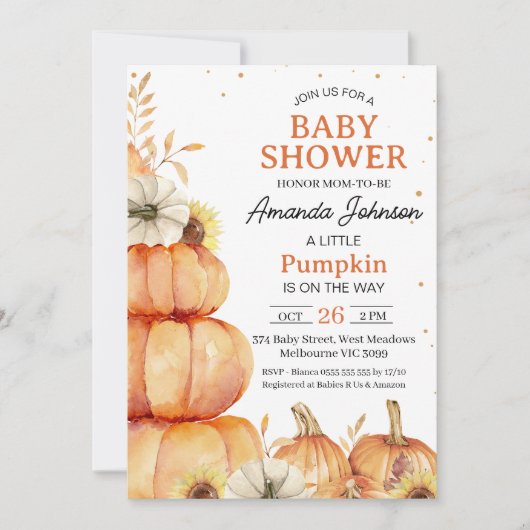 Rustiek Sinaasappel Little Pumpkin Stack Baby show Kaart (Voorkant)