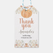 Rustiek Sinaasappel Pompoen 1e Verjaardag Cadeaulabel (Achterkant)