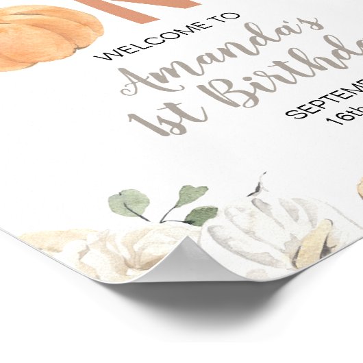 Rustiek Sinaasappel Pompoen 1e Verjaardag Welkom Poster (Hoek)