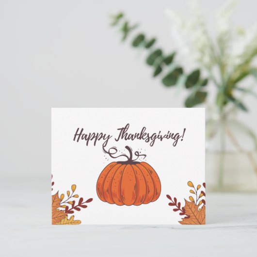 Rustiek Sinaasappel Pompoen en Fall Leaves Thanksg Briefkaart (Staand voorkant)