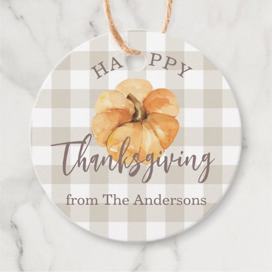 Rustiek Sinaasappel Pompoen Happy Thanksgiving Gif Bedankjes Labels (Voorkant)