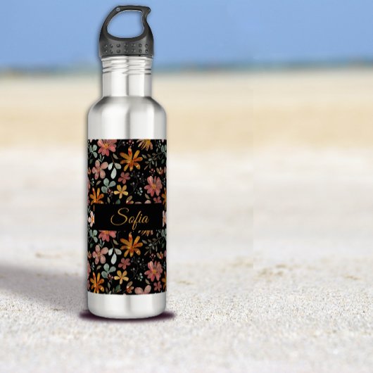 Rustiek sinaasappel roze bloem waterverf waterfles 