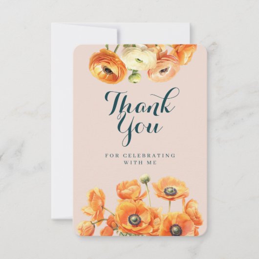 Rustiek Sinaasappel Roze Tuin Bloemen Verjaardagsf Bedankkaart (Voorkant)