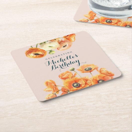 Rustiek Sinaasappel Roze Tuin Bloemen Verjaardagsf Kartonnen Onderzetters (Schuin)