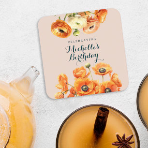 Rustiek Sinaasappel Roze Tuin Bloemen Verjaardagsf Kartonnen Onderzetters