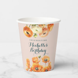 Rustiek Sinaasappel Roze Tuin Bloemen Verjaardagsf Papieren Bekers