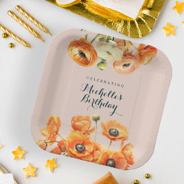 Rustiek Sinaasappel Roze Tuin Bloemen Verjaardagsf Papieren Bordje