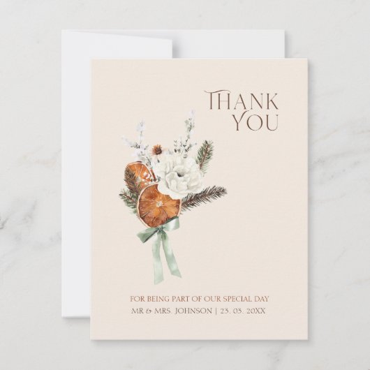 Rustiek Sinaasappel Slices Wit Bloemen Bruiloft Bedankkaart (Voorkant)