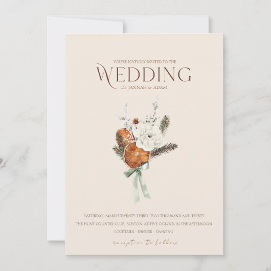 Rustiek Sinaasappel Slices Wit Bloemen Bruiloft Kaart (Voorkant)