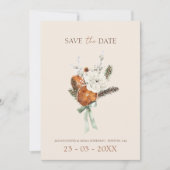 Rustiek Sinaasappel Slices Wit Bloemen Bruiloft Save The Date (Voorkant)