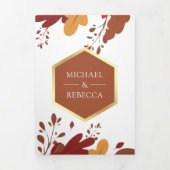 Rustiek Sinaasappel Terracotta Bladeren Huwelijk Drieluik Uitnodiging (Cover)