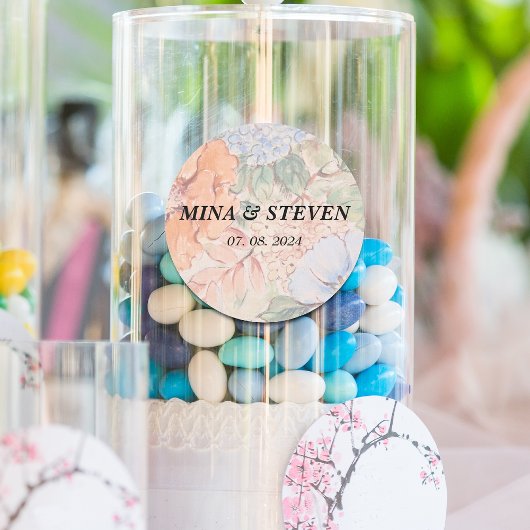 Rustiek sinaasappel waterverf bloemenbruiloft ronde sticker