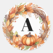 Rustiek Sinaasappel Waterverf Herfst Laat Zwart Mo Ronde Sticker (Voorkant)