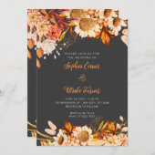 Rustiek Sinaasappel Wit Bloemen Boho Grey Bruiloft Kaart (Voorkant / Achterkant)