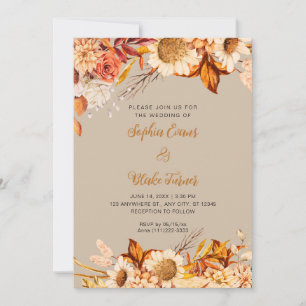 Rustiek Sinaasappel Wit Bloemen Boho Vanille Bruil Kaart