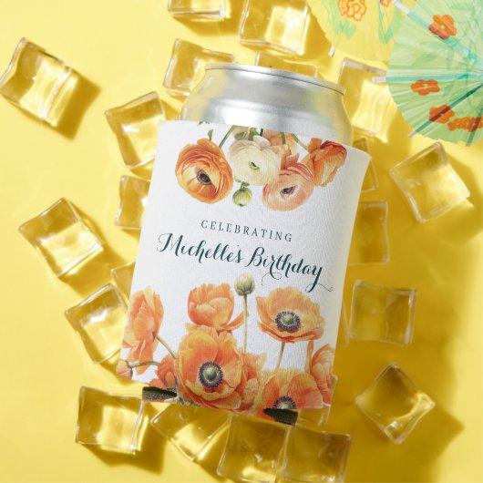 Rustiek Sinaasappel Witte Tuin Bloemen Verjaardag  Blikjeskoeler (Insitu Zomer)