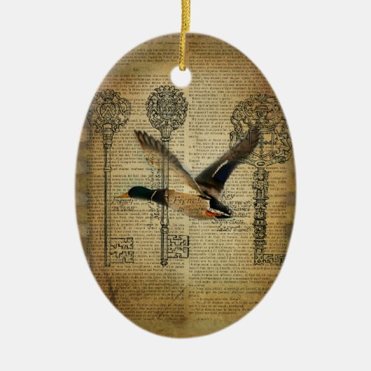 rustiek skelet sleutels western land wilde eend keramisch ornament (Voorkant)