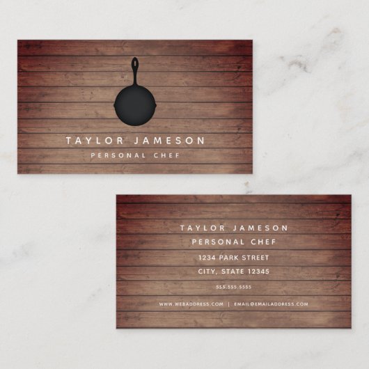Rustiek Skillet Chef Cateraar Restaurant Visitekaartje (Voorkant / Achterkant)