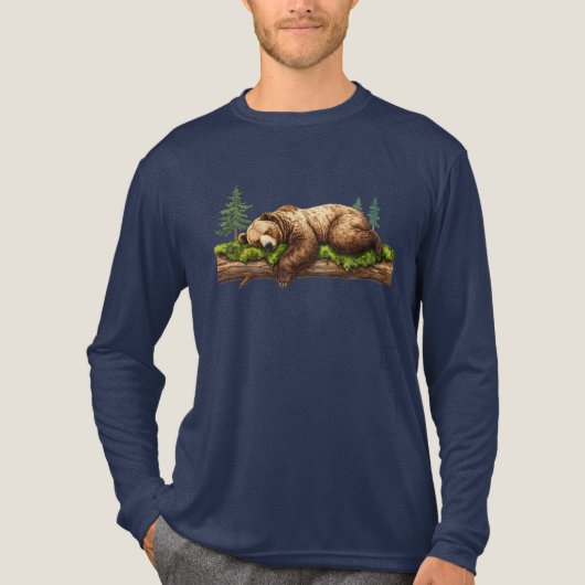 Rustiek Slapen Beer Wildlife Graphic Mannen Tri-Blend Shirt (Voorkant volledig)