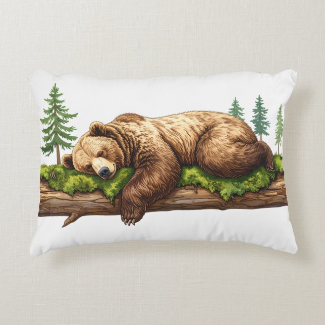 Rustiek Slapen Beer Woodland Cabin Accent Kussen (Voorkant)