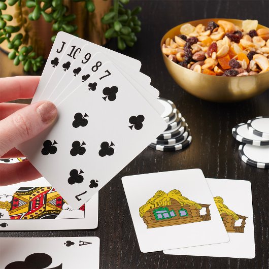 Rustiek Slavisch Blokhuis Traditioneel Rieten Dak Pokerkaarten