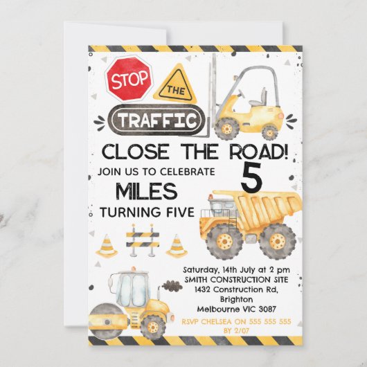 Rustiek Sluit de weg constructie verjaardag Kaart (Voorkant)