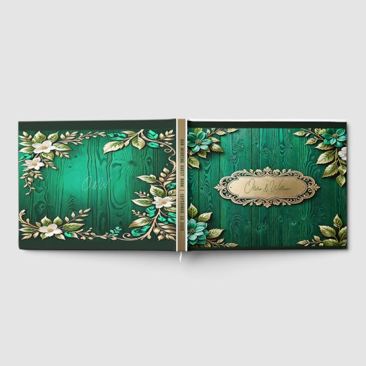  Rustiek Smaragdgroen Gouden Bloemen Huwelijk Gastenboek (Volledig)