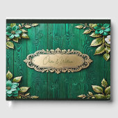  Rustiek Smaragdgroen Gouden Bloemen Huwelijk Gastenboek (Voorkant)