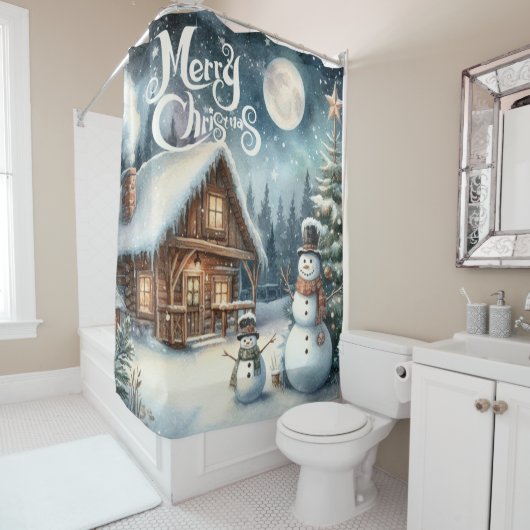 /Rustiek/Sneeuwman/Kerstmis Douchegordijn (In situ)