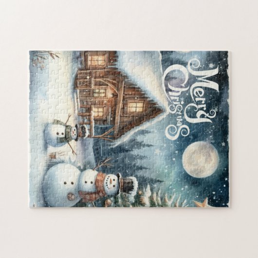 /Rustiek/Sneeuwman/Kerstmis Legpuzzel (Horizontaal)