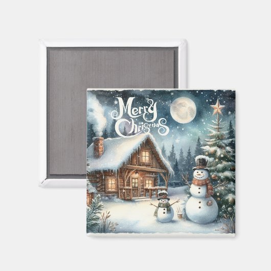 /Rustiek/Sneeuwman/Kerstmis Magneet (Voorkant / Achterkant)