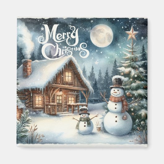 /Rustiek/Sneeuwman/Kerstmis Magneet (Voorkant)