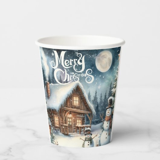 /Rustiek/Sneeuwman/Kerstmis Papieren Bekers (Achterkant)