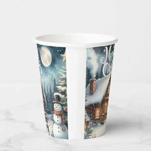 /Rustiek/Sneeuwman/Kerstmis Papieren Bekers (Rechts)