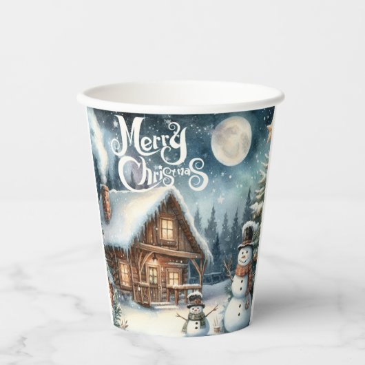 /Rustiek/Sneeuwman/Kerstmis Papieren Bekers (Voorkant)