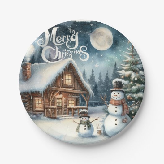 /Rustiek/Sneeuwman/Kerstmis Papieren Bordje (Voorkant)