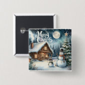 /Rustiek/Sneeuwman/Kerstmis Vierkante Button 5,1 Cm (Voorkant /achterkant)