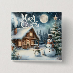 /Rustiek/Sneeuwman/Kerstmis Vierkante Button 5,1 Cm