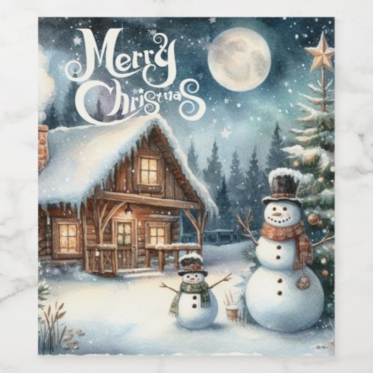 /Rustiek/Sneeuwman/Kerstmis Wijn Etiket (Enkel label)