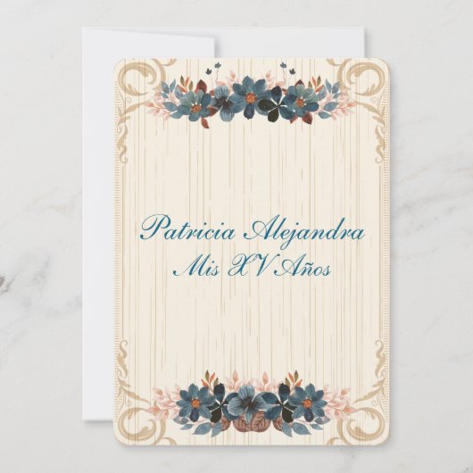 Rustiek Spaans Quinceañera Mis Quince Blauw Wester Kaart (Achterkant)