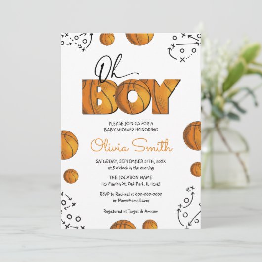 Rustiek Sport Boy Basketbal Baby shower Kaart (Staand voorkant)