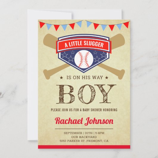  rustiek sportjongen honkbal Baby shower Kaart (Voorkant)