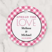 Rustiek Spread De Liefde Roze Gingham Bruiloft Bedankjes Labels (Voorkant)