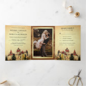 Rustiek Sprookje Kasteel Prinses Storybook Bruilof Drieluik Uitnodiging (Binnen)