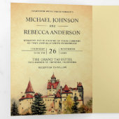 Rustiek Sprookje Kasteel Prinses Storybook Bruilof Drieluik Uitnodiging (Binnenzijde eerst)