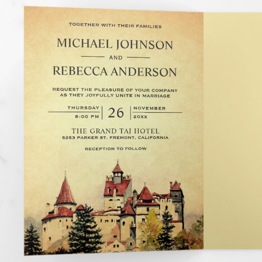 Rustiek Sprookje Kasteel Prinses Storybook Bruilof Drieluik Uitnodiging (Binnenzijde eerst)