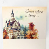 Rustiek Sprookje Kasteel QR Code Verhaal Boek Brui Drieluik Uitnodiging (Binnenzijde eerst)