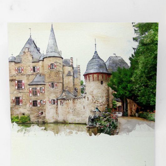  rustiek sprookje kasteel verhaal boek bruiloft drieluik uitnodiging (Binnenzijde eerst)